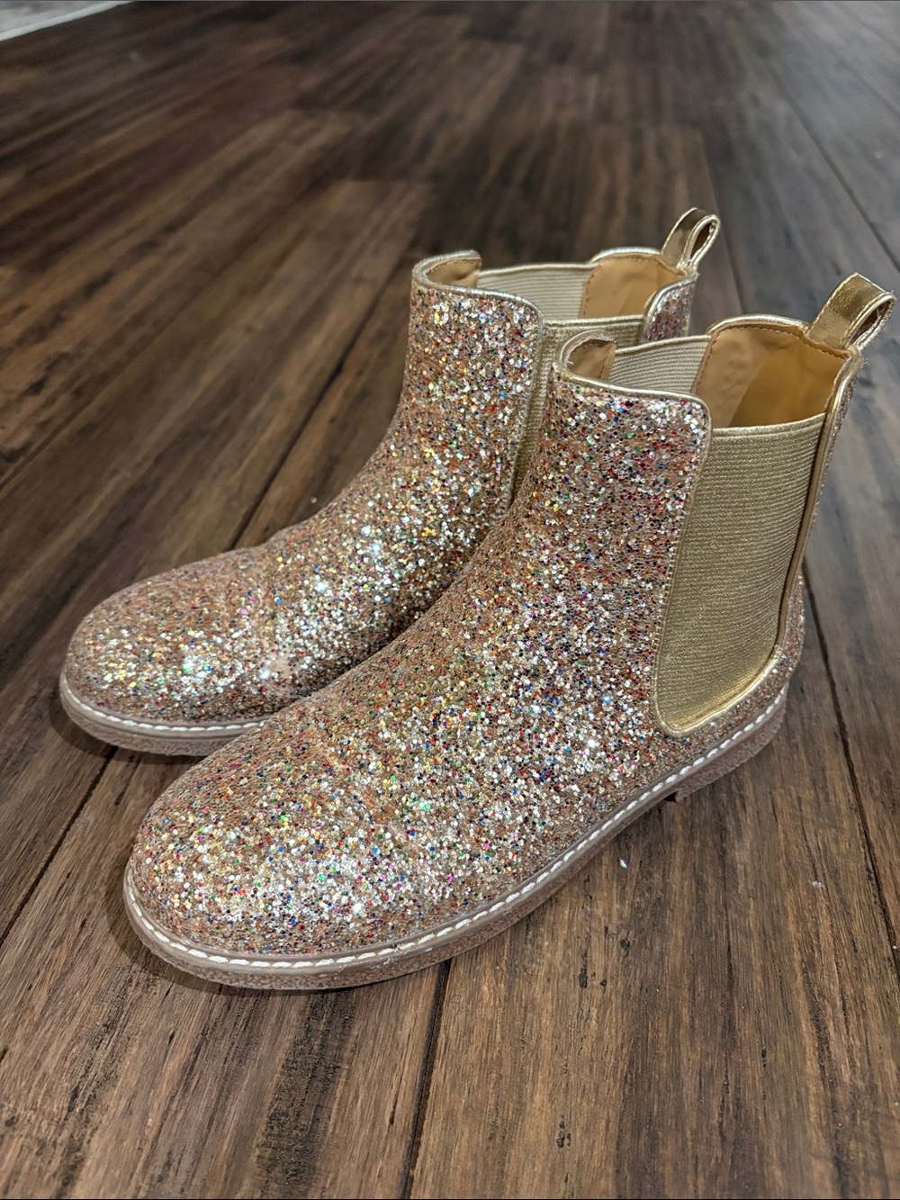 J. Crew Kids Gold Glitter Chelsea Boots